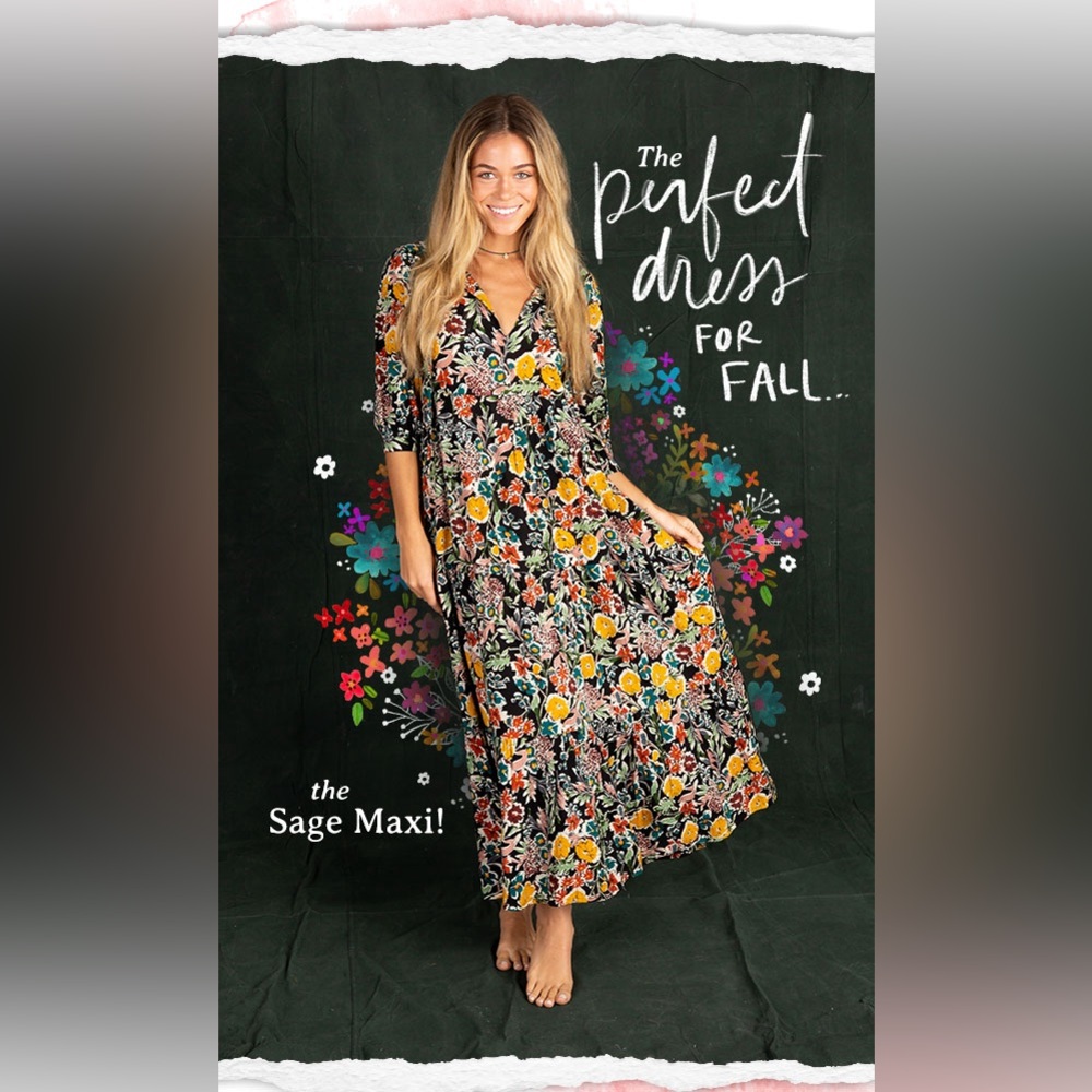 Natural life Sage floral boho cottage midi maxi dress S Fall and Autumn tones